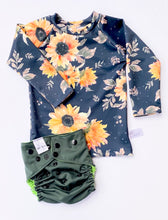 Load image into Gallery viewer, Rash Guard- Sunflowers Navy- Made to Order
