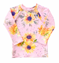 Load image into Gallery viewer, Rash Guard- Sunflowers Lilac Rose- Made To Order
